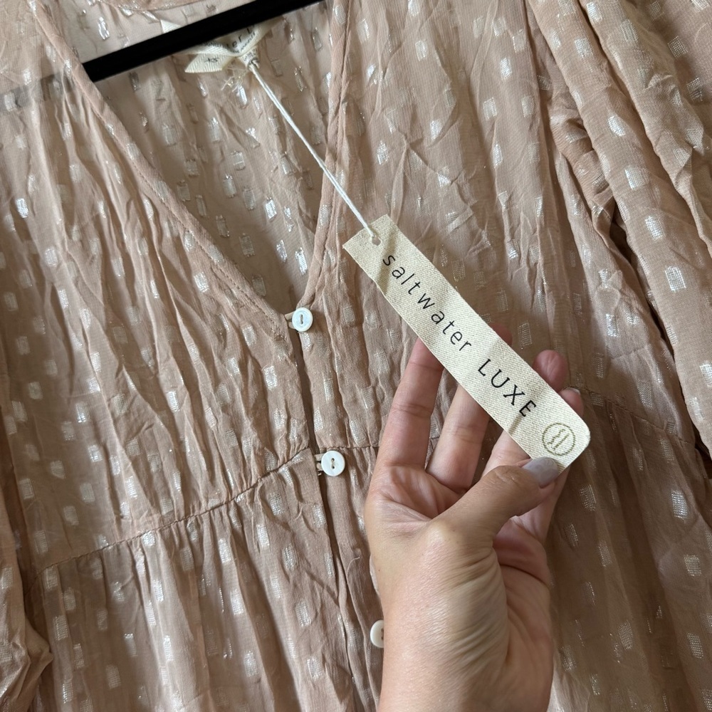 Saltwater Luxe Sheer Midi Dress - Size XS - NWT - Blush/Champagne Shimmer - Picture 3 of 9